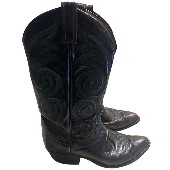 Tony Lama Cowboy Boots Men's Size 8 D Black Leather El Paso USA Western